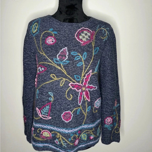 VINTAGE WOOL COLDWATER CREEK EMBROIDERED FLORAL SWEATER COTTAGE CORE - Picture 3 of 13